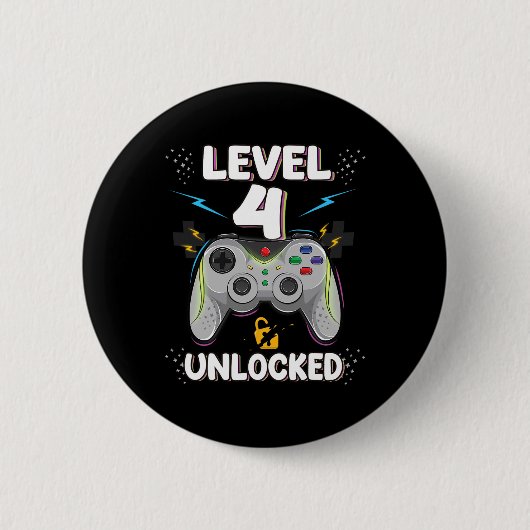 Level 4 Ontgrendeld Videospel 4e Verjaardag Gamer  Ronde Button 5,7 Cm (Voorkant)