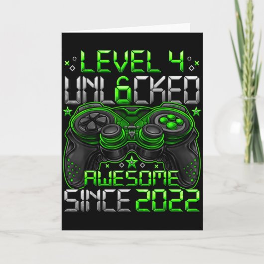 Level 4 Unlocked 4 Year Old Boys 4th Birthday Boy Kaart (Voorkant)