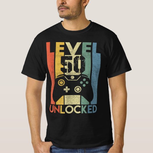 Level 50 ontgrendeld grappige videogamer, 50 jaar t-shirt (Voorkant)