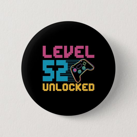 Level 52 Ontgrendelde Verjaardag Gaming Ronde Button 5,7 Cm (Voorkant)