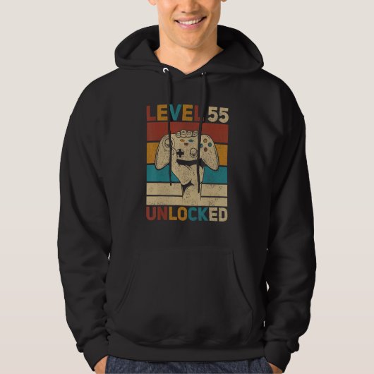 Level 55 Unlocked 55th Birthday 55 Years Old Gamer Hoodie (Voorkant)