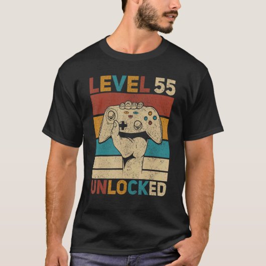 Level 55 Unlocked 55th Birthday 55 Years Old Gamer T-shirt (Voorkant)
