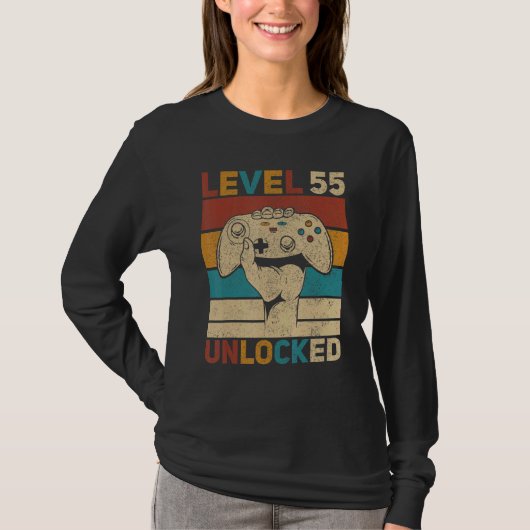 Level 55 Unlocked 55th Birthday 55 Years Old Gamer T-shirt (Voorkant)