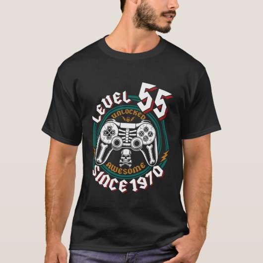 Level 55 Unlocked Awesome Since 1970, Gamer 55th B T-shirt (Voorkant)
