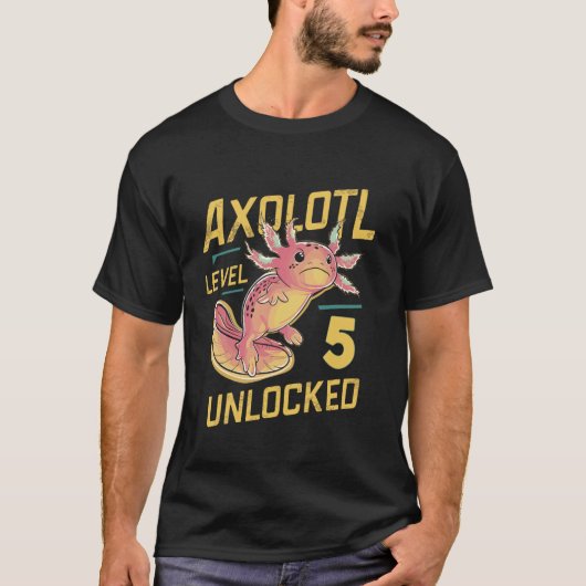 Level 5 Kawaii Axolotl Unlocked Funny Birthday 10t T-shirt (Voorkant)