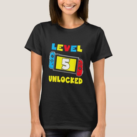 Level 5 Ontgrendeld 5e Verjaardag T-shirt Videospe (Voorkant)