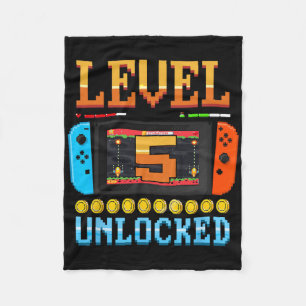Level 5 Ontgrendeld 5e Verjaardag T-shirt Videospe Fleece Deken