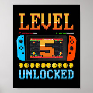Level 5 Ontgrendeld 5e Verjaardag T-shirt Videospe Poster