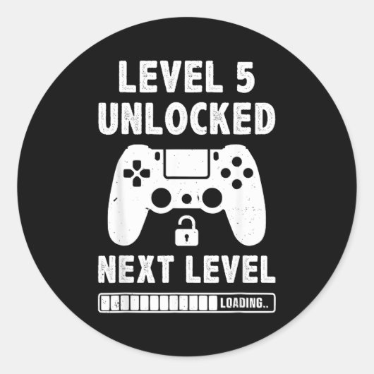 Level 5 ontgrendeld 5e verjaardag videospel retro ronde sticker (Voorkant)