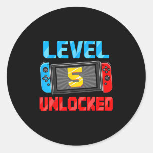 Level 5 Ontgrendeld Gamer 5e Verjaardagscadeau Vid Ronde Sticker
