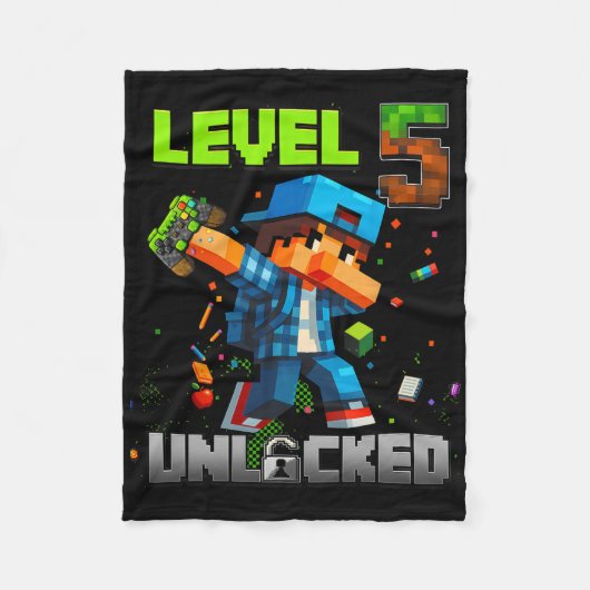 Level 5 Ontgrendeld Grappige Verjaardag Jongen Pix Fleece Deken (Voorkant)