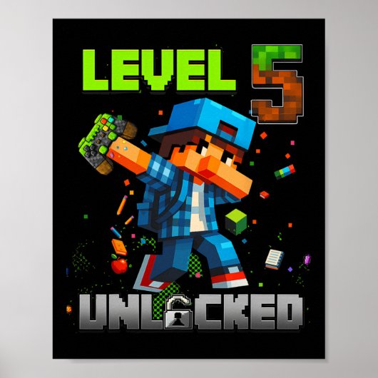 Level 5 Ontgrendeld Grappige Verjaardag Jongen Pix Poster (Voorkant)