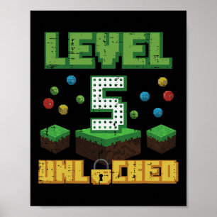 Level 5 Ontgrendeld Pixel Gamer 5e Verjaardag Game Poster