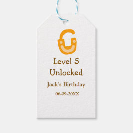 Level 5 ontgrendeld slot oranje bruin gefeliciteer cadeaulabel