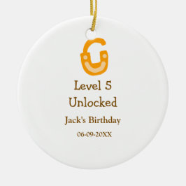 Level 5 ontgrendeld slot oranje bruin gefeliciteer keramisch ornament