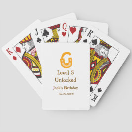 Level 5 ontgrendeld slot oranje bruin gefeliciteer pokerkaarten