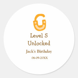 Level 5 ontgrendeld slot oranje bruin gefeliciteer ronde sticker