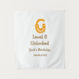 Level 5 ontgrendeld slot oranje bruin gefeliciteer wandkleed