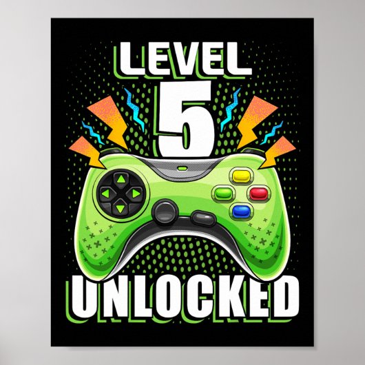 Level 5 Ontgrendeld Videospel 5e Verjaardag Gamer Poster (Voorkant)