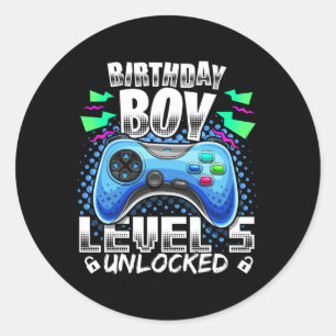 Level 5 Ontgrendeld Videospel 5e Verjaardag Gamer Ronde Sticker