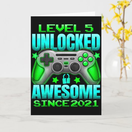 Level 5 Unlocked 5 Year Old For Boys 5th Birthday  Kaart (Gele Bloem)