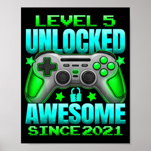 Level 5 Unlocked 5 Year Old For Boys 5th Birthday  Poster (Voorkant)