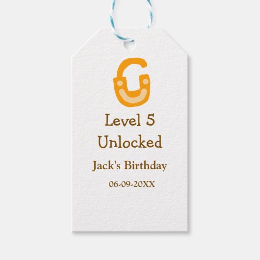 Level 5 unlocked lock orange brown happy birthday  cadeaulabel (Voorkant)