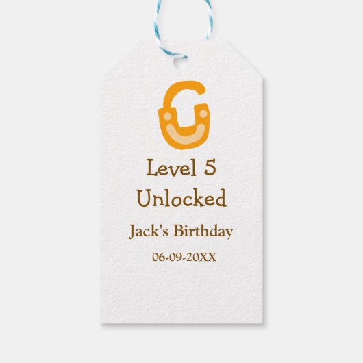 Level 5 unlocked lock orange brown happy birthday  cadeaulabel (Achterkant)