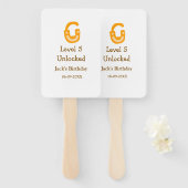 Level 5 unlocked lock orange brown happy birthday  handwaaier (Voorkant en achterkant)