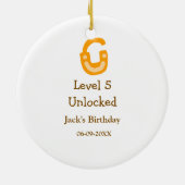 Level 5 unlocked lock orange brown happy birthday  keramisch ornament (Achterkant)
