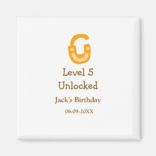Level 5 unlocked lock orange brown happy birthday  magneet (Voorkant)