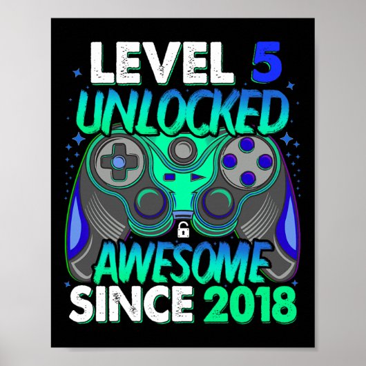 Level 5 Unlocked Video Game 5 Years Old Boy 5th Bi Poster (Voorkant)
