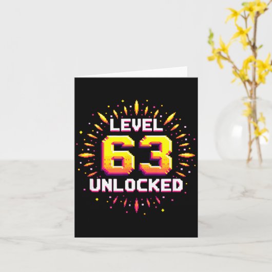 Level 63 Unlocked Birthday Gift Gamer Milestone  Kaart (Gele Bloem)