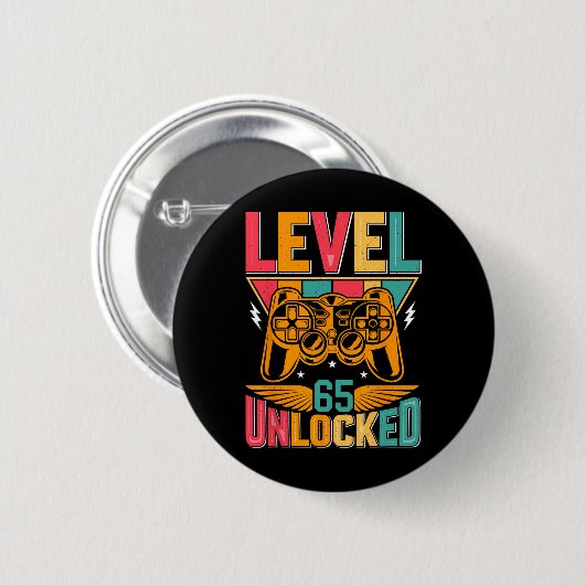 Level 65 ontgrendelde videogame 65e verjaardag gam ronde button 5,7 cm (Voorkant /achterkant)