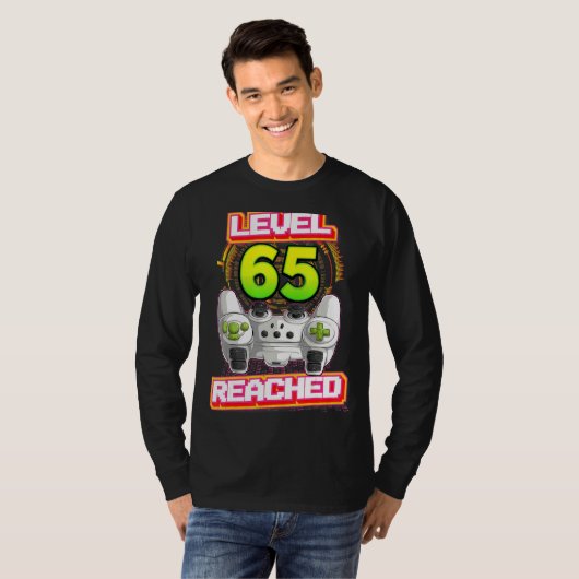 Level 65 Reached Gamer 65th Birthday Video Gaming T-shirt (Voorkant volledig)