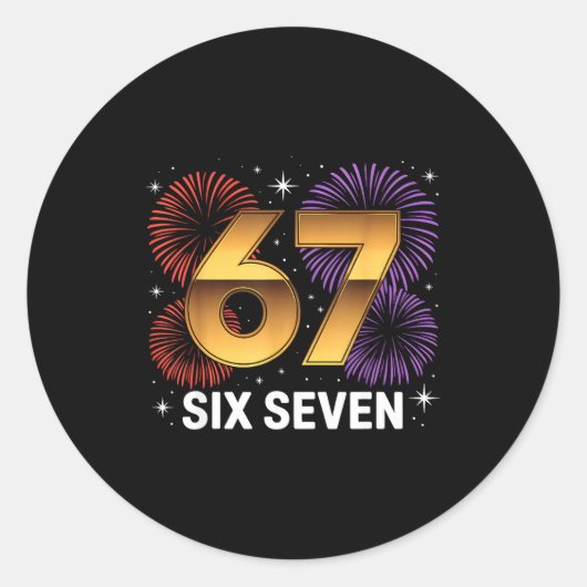 Level 67 Complete Six Seven Birthday Fireworks  Ronde Sticker (Voorkant)