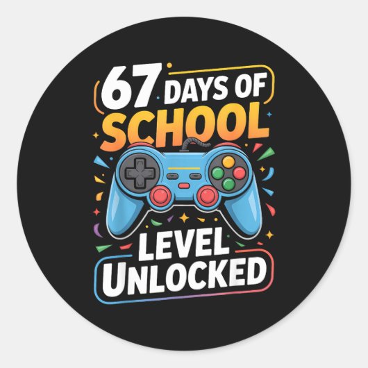 Level 67 Days Of School Unlocked Boys 67th Day Of  Ronde Sticker (Voorkant)