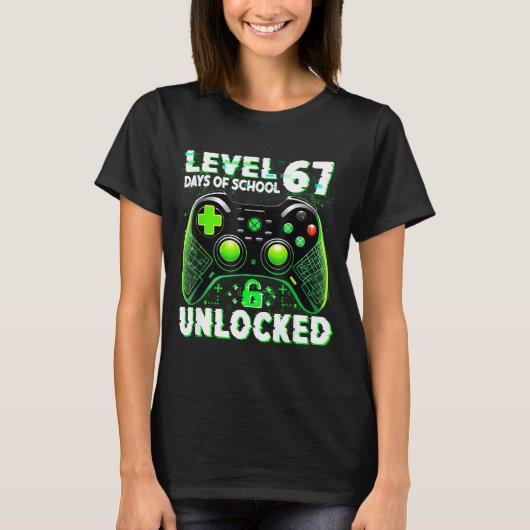 Level 67 Days Of School Unlocked Gamer Video Funny T-shirt (Voorkant)