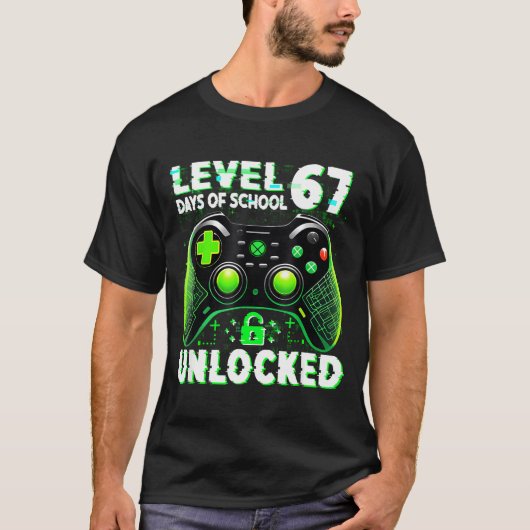 Level 67 Days Of School Unlocked Gamer Video Funny T-shirt (Voorkant)