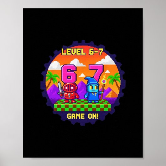 Level 6 7 Gaming Pixel Art Zes Zeven Gamers  Poster (Voorkant)