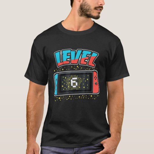 Level 6 Birthday Boy 6 Years Old Video Games Gift T-shirt (Voorkant)
