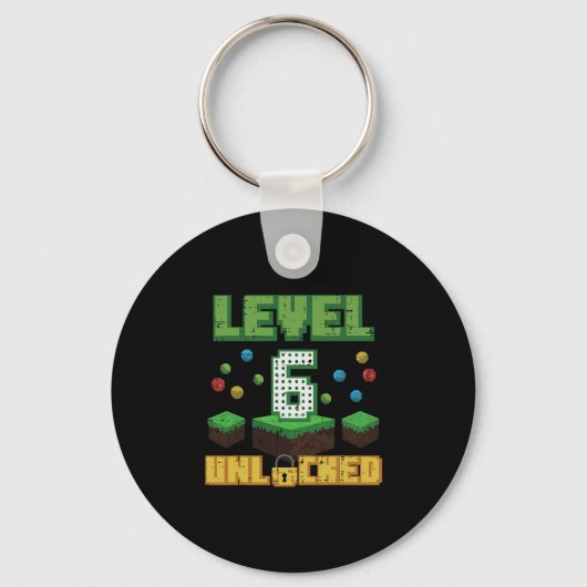 Level 6 Ontgrendeld Pixel Gamer 6de Verjaardag Gam Sleutelhanger (Voorkant)
