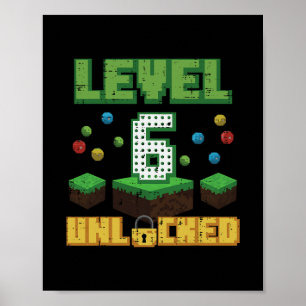 Level 6 Ontgrendeld Pixel Gamer 6e Verjaardag Game Poster
