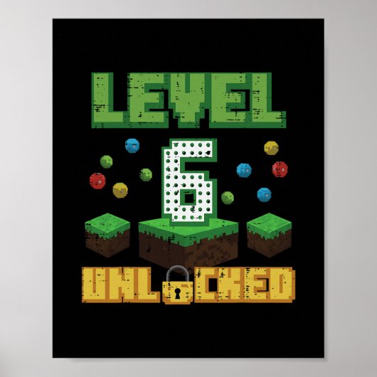 Level 6 Ontgrendeld Pixel Gamer 6e Verjaardag Game Poster (Voorkant)