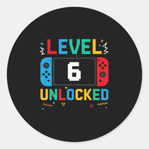 Level 6 Ontgrendeld Verjaardagsvideo Gamer 6e Verj Ronde Sticker