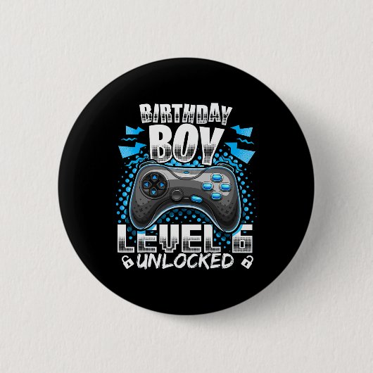 Level 6 Ontgrendeld Videospel 6de Verjaardag Gamer Ronde Button 5,7 Cm (Voorkant)