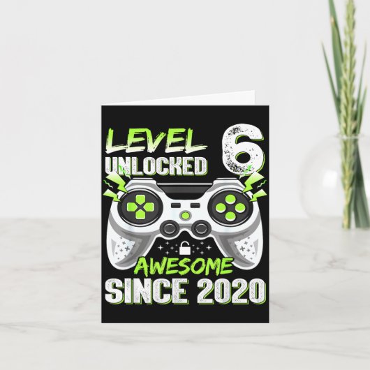 Level 6 ontgrendeld videospel 6de verjaardag jonge kaart (Voorkant)