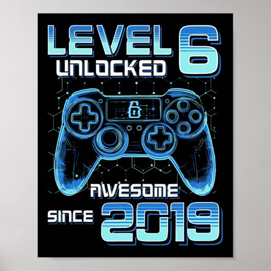 Level 6 Ontgrendeld Videospel Feestje 6e Verjaarda Poster (Voorkant)