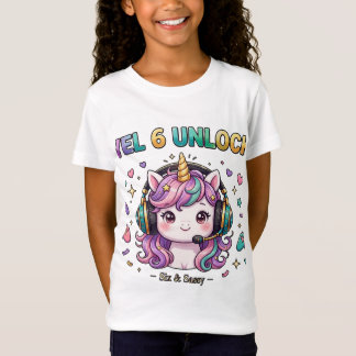 Level 6 Ontgrendeld Zes en Brutaal Eenhoorn Gamer T-shirt