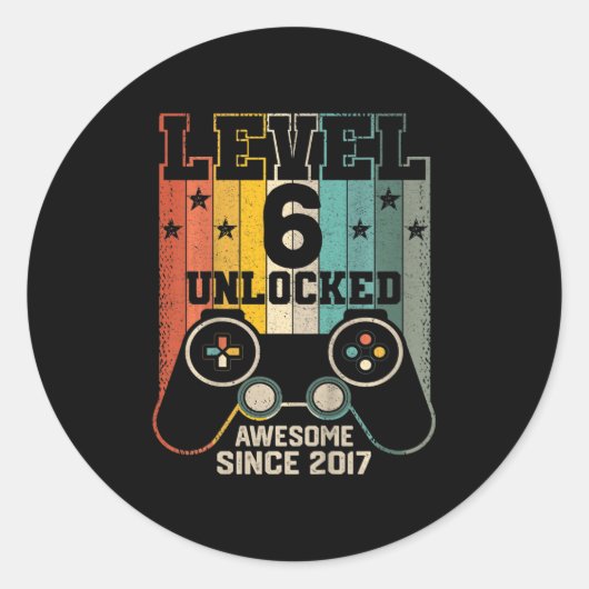 Level 6 Unlocked Awesome 2017 Boy Video Game Ronde Sticker (Voorkant)